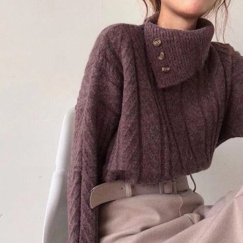 Betty – Stylowy, modny damski sweter z dzianiny z kołnierzem