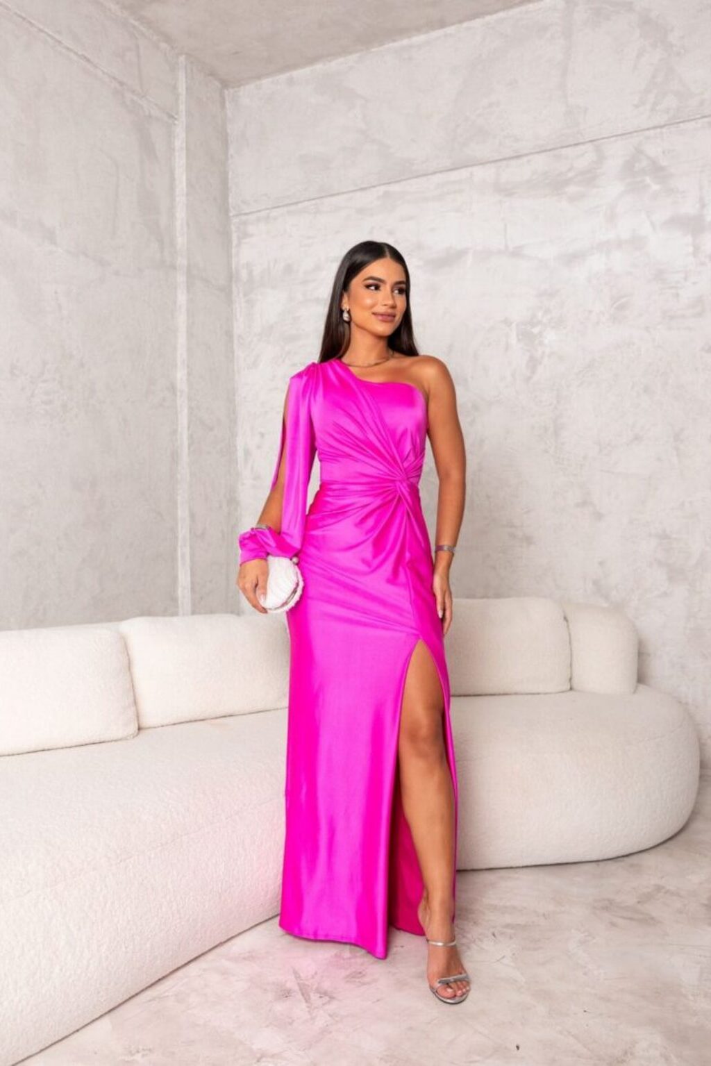 Penelope | Elegancka jednoramienna sukienka wieczorowa maxi