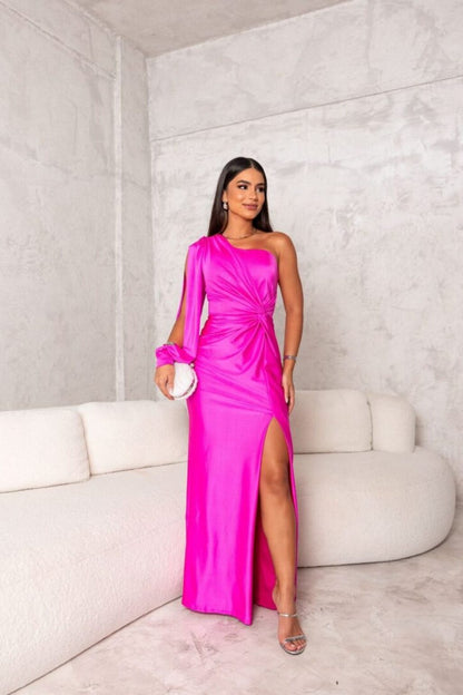 Penelope | Elegancka jednoramienna sukienka wieczorowa maxi