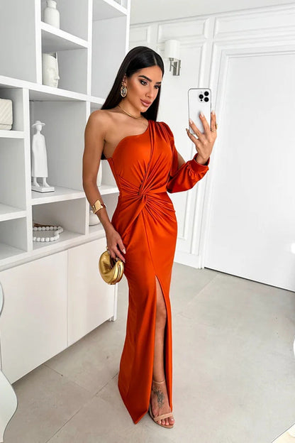 Penelope | Elegancka jednoramienna sukienka wieczorowa maxi