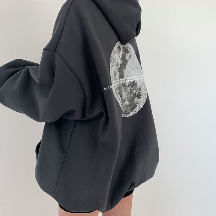 Beverly - Damska, uniwersalna bluza z kapturem w stylu casual streetwear z nadrukiem kosmicznym