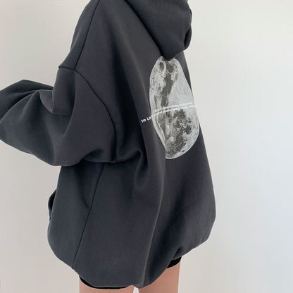 Beverly - Damska, uniwersalna bluza z kapturem w stylu casual streetwear z nadrukiem kosmicznym