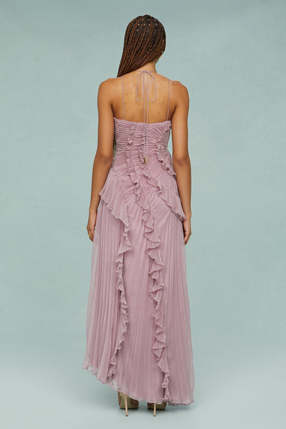Shelley | Sukienka damska midi halter z plisami i falbanami elegancka letnia