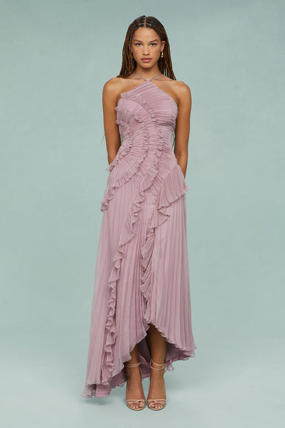 Shelley | Sukienka damska midi halter z plisami i falbanami elegancka letnia