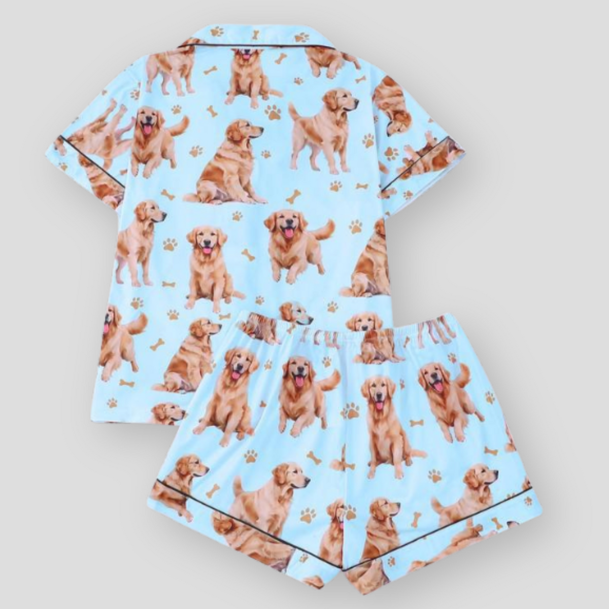 Melanie | Damski komplet piżamowy z nadrukiem golden retriever