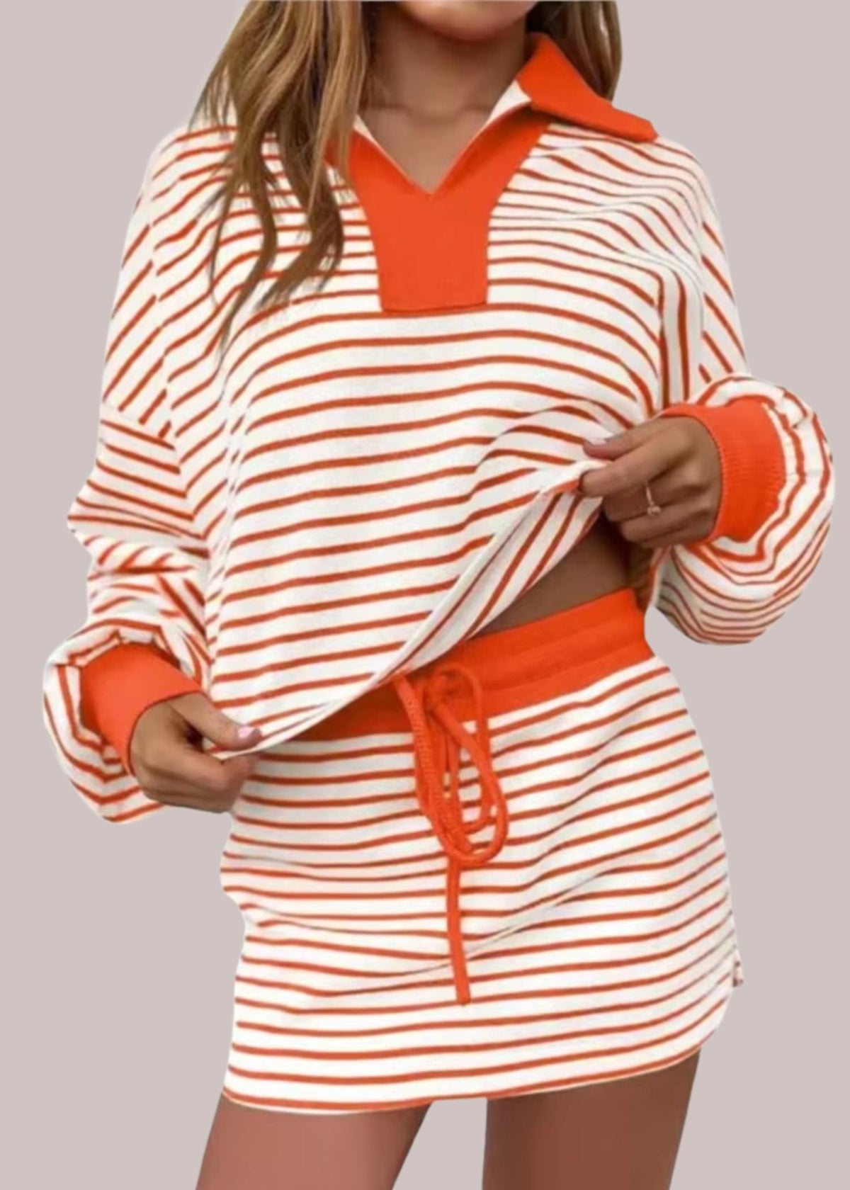 Haisley | komplet damski skort z topem polo w paski