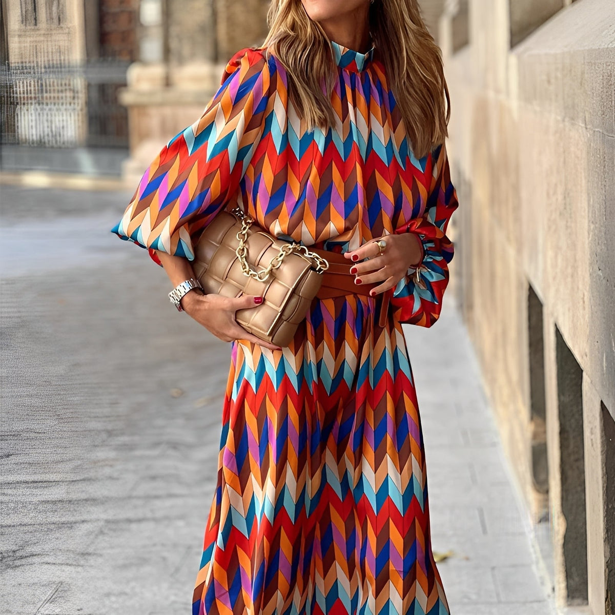 Bettany | Kolorowa sukienka midi damska, lekki i stylowy fason