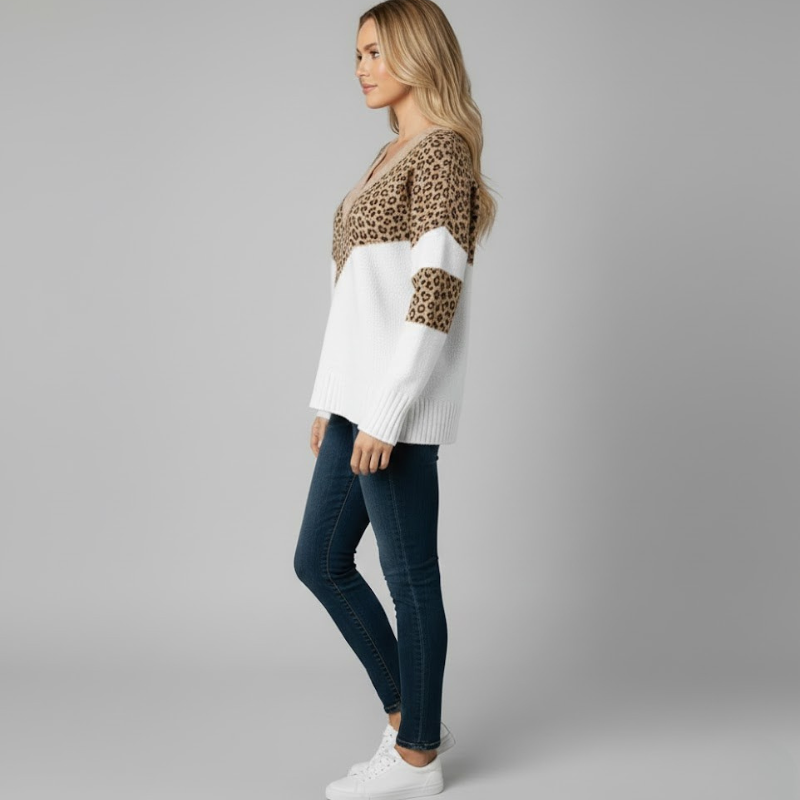 Rain | elegancki sweter damski z dzianiny z dekoltem w serek, prosty krój na co dzień