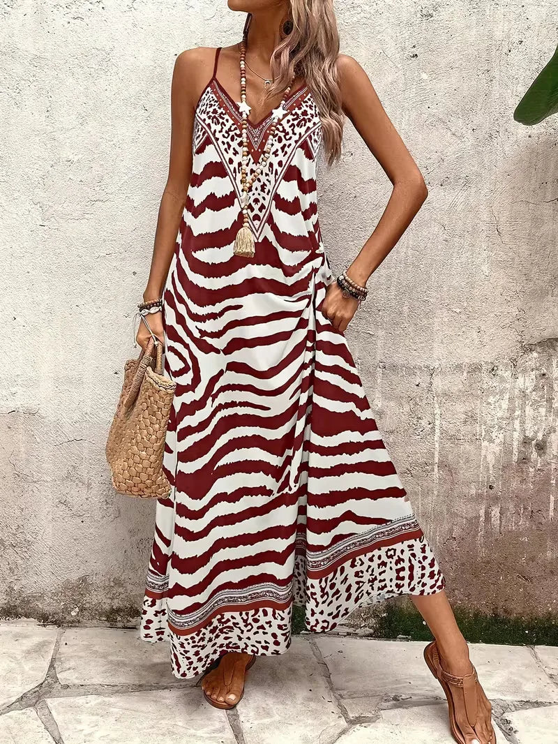 Lillian | Damska suknia wieczorowa maxi w panterkę