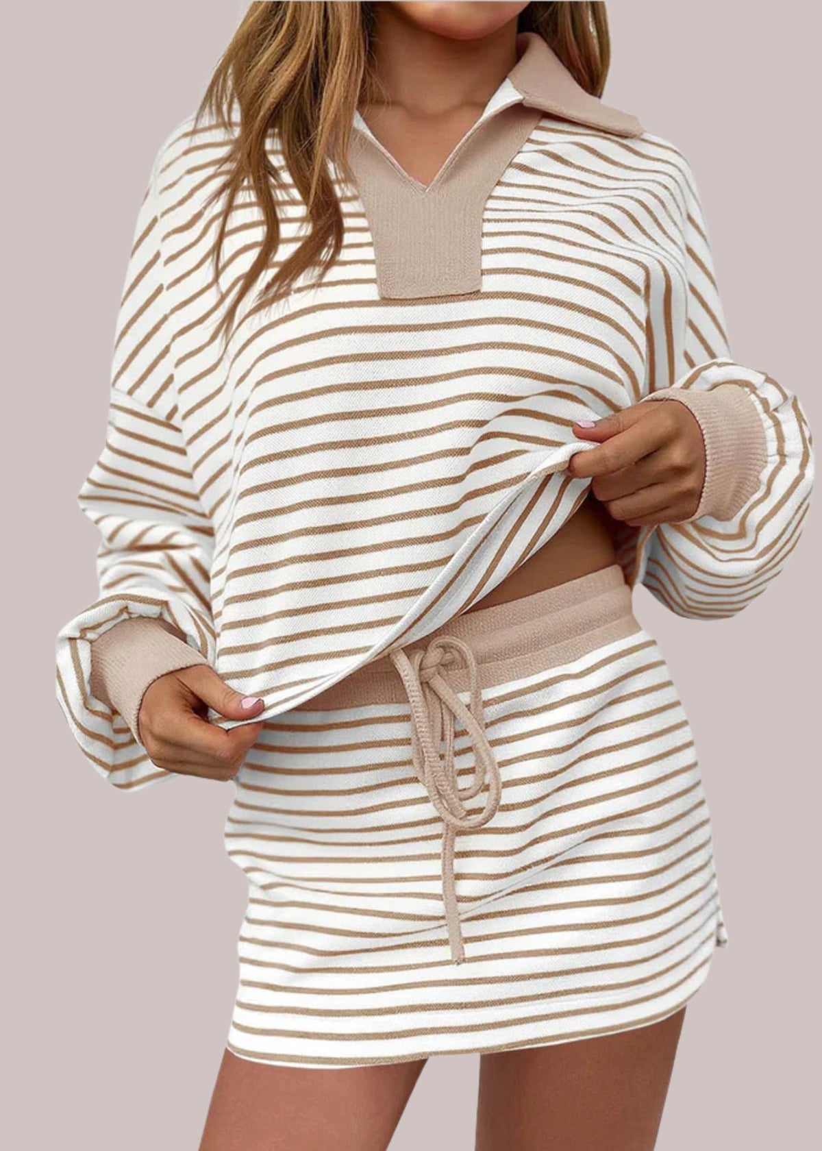 Haisley | komplet damski skort z topem polo w paski