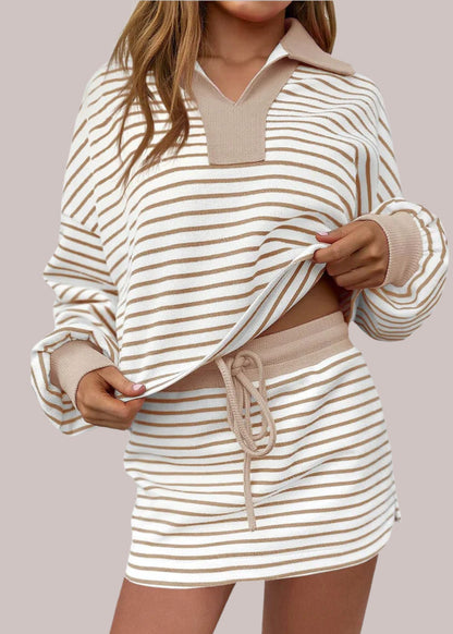 Haisley | komplet damski skort z topem polo w paski