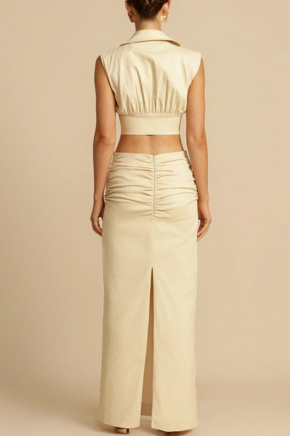 Cassandra | Damski komplet Emmer co-ord crop top i spódnica maxi