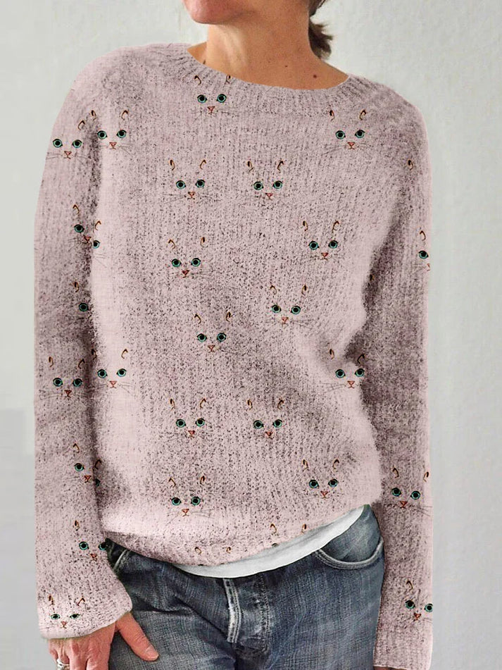 Patience | Stylowy sweter damski z nadrukiem kotów