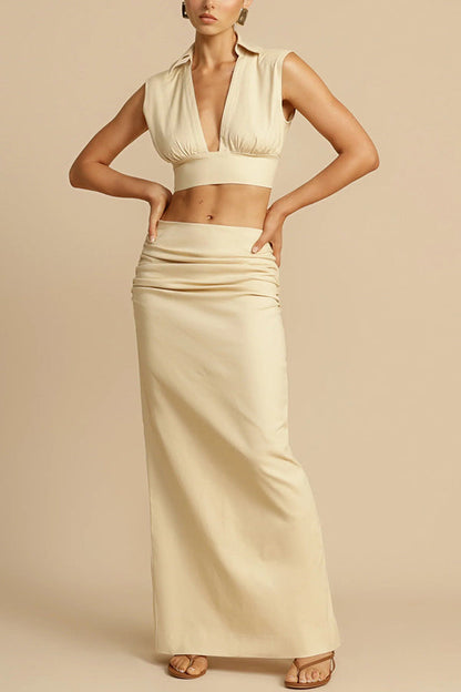 Cassandra | Damski komplet Emmer co-ord crop top i spódnica maxi