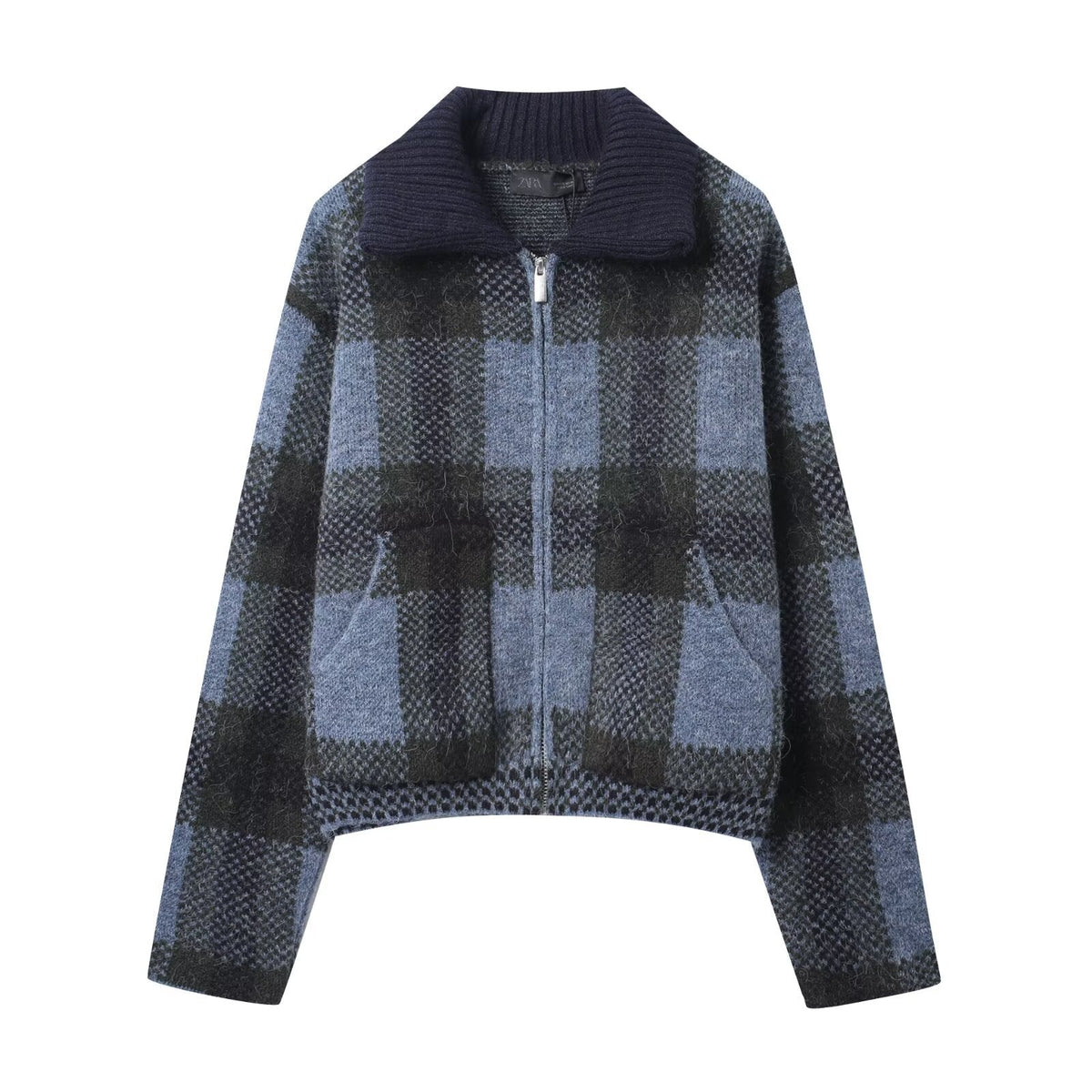 Candy | Damska elegancka krótka kurtka w kratę z zamkiem, stylowa modna