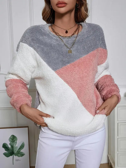 Noelle – nowoczesny damski sweter z kolorowymi wstawkami – zima