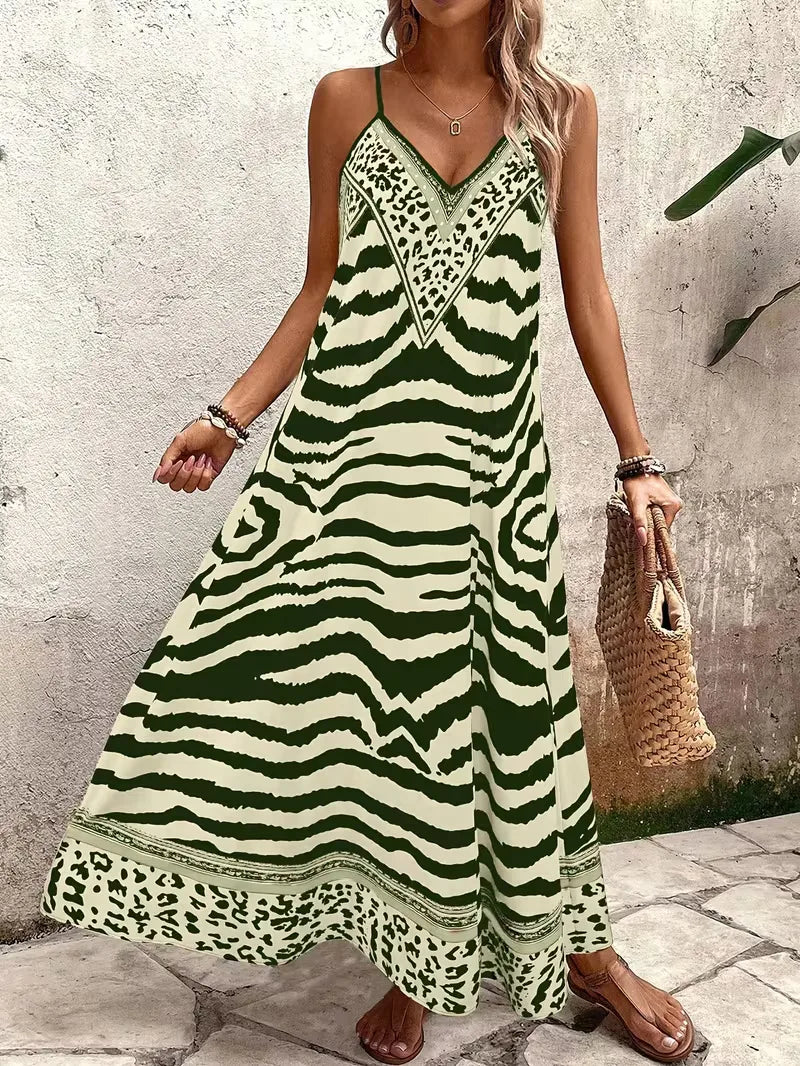 Lillian | Damska suknia wieczorowa maxi w panterkę