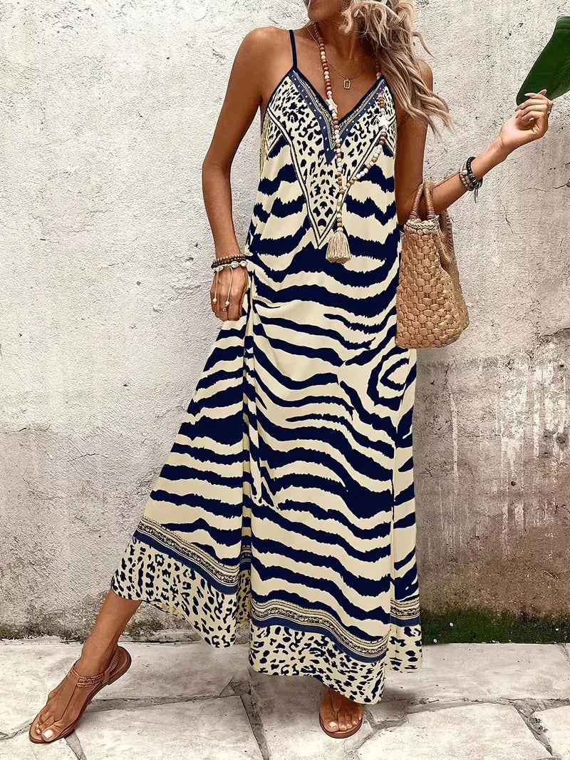Lillian | Damska suknia wieczorowa maxi w panterkę