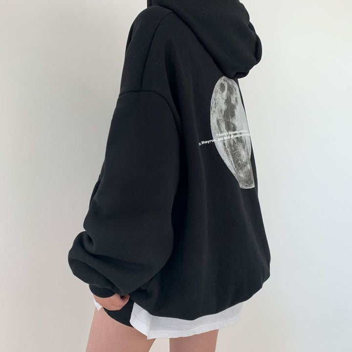 Beverly - Damska, uniwersalna bluza z kapturem w stylu casual streetwear z nadrukiem kosmicznym