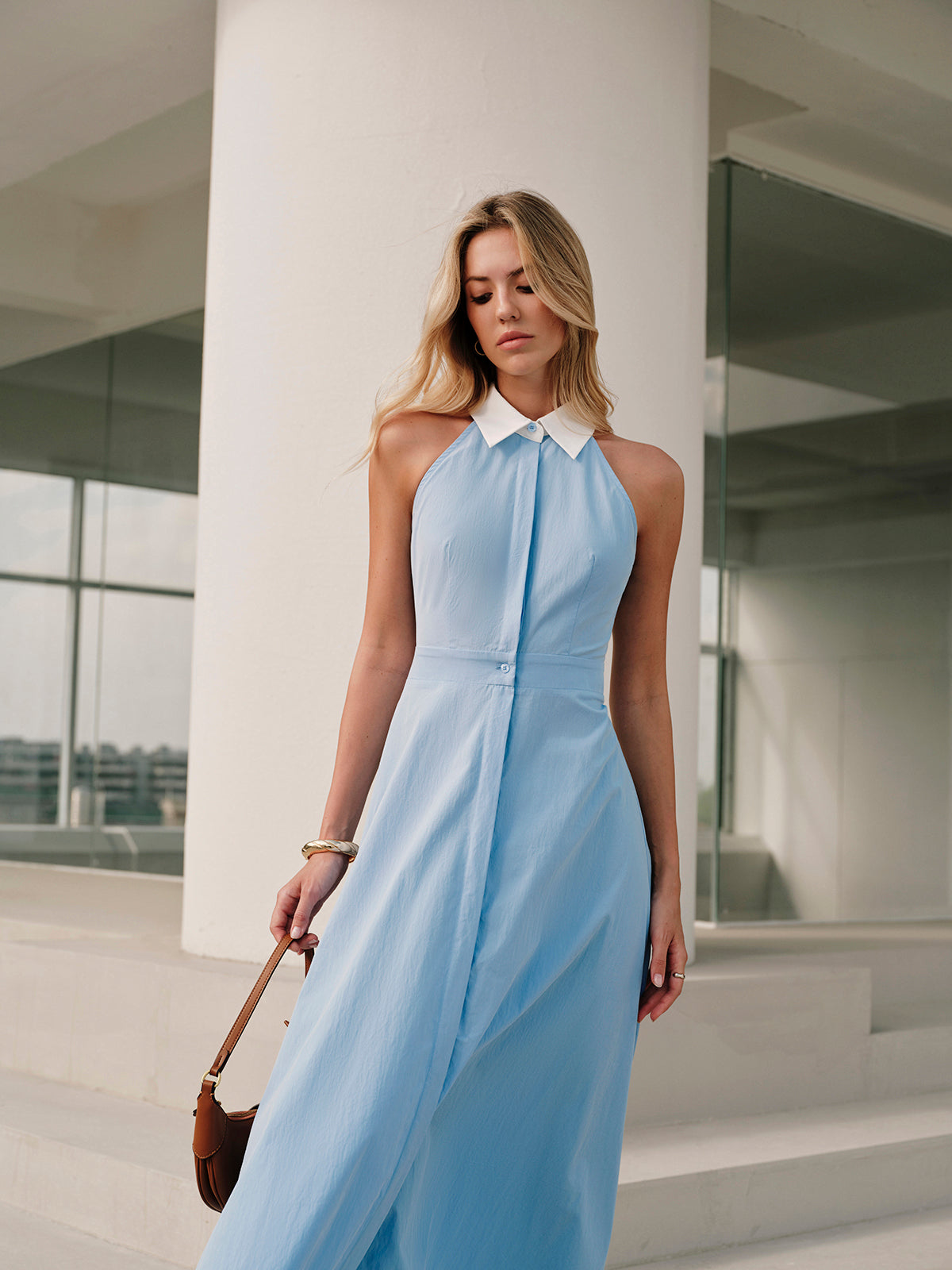 Sophia | Sukienka damska bez rękawów z kołnierzykiem i guzikami, elegancka i lekka