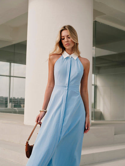 Sophia | Sukienka damska bez rękawów z kołnierzykiem i guzikami, elegancka i lekka