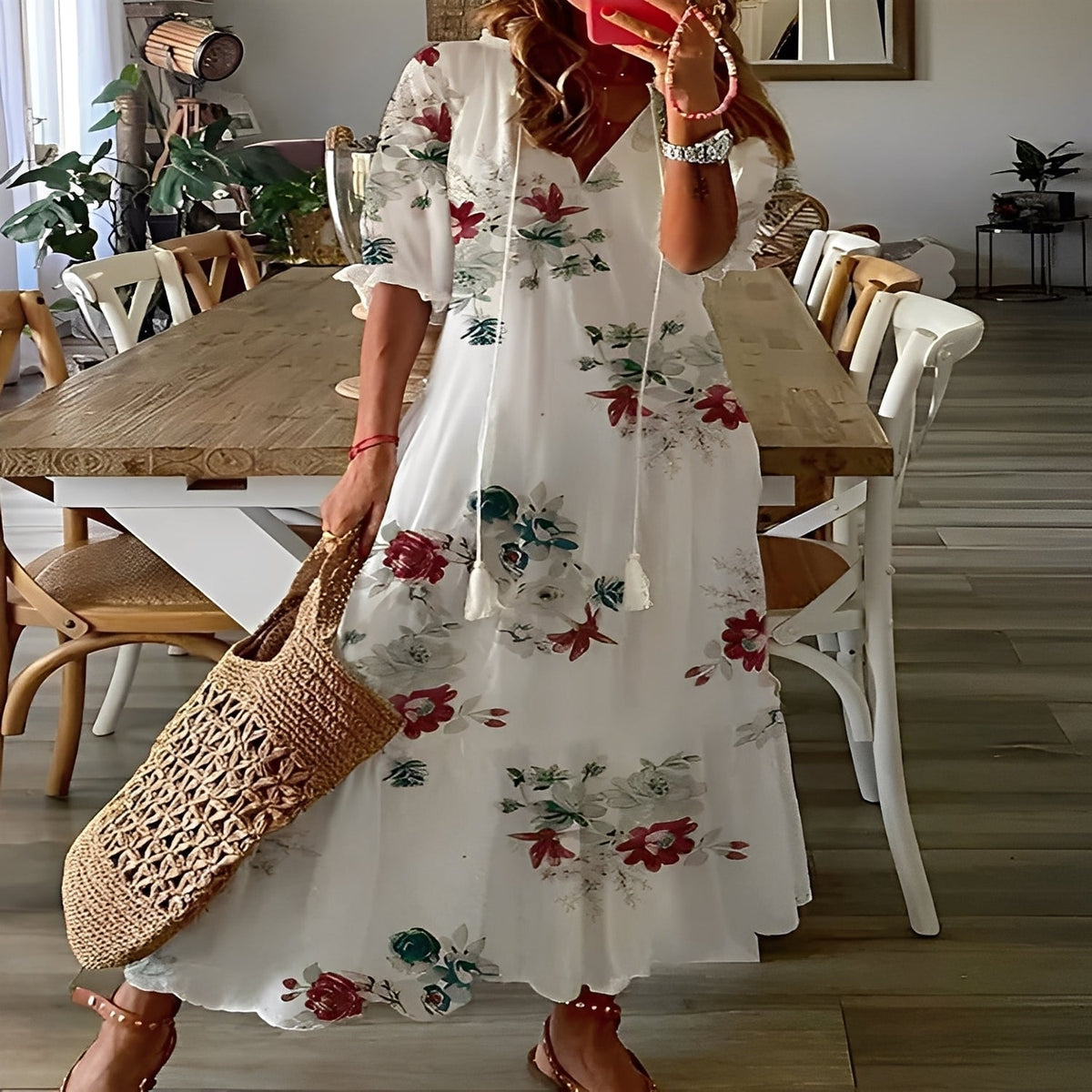 Davina - Sukienka elegancka z dekoltem V luźna dla kobiet
