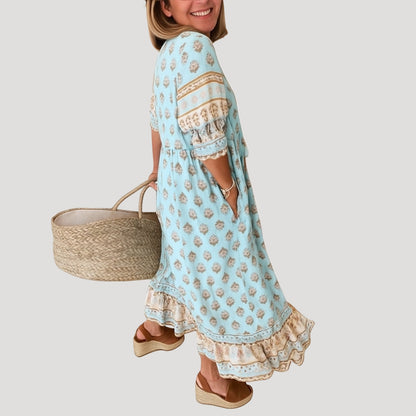 Carmelita | Sukienka midi damska w stylu boho beach z kieszeniami, lekki letni fason