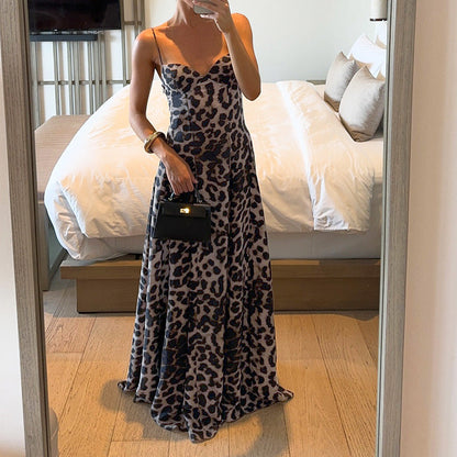 Mel | Sukienka damska maxi w panterkę z gorsetową górą typu sweetheart