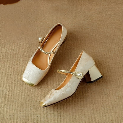 Ramona - Eleganckie stylowe damskie buty na obcasie słupkowym z tłoczeniem