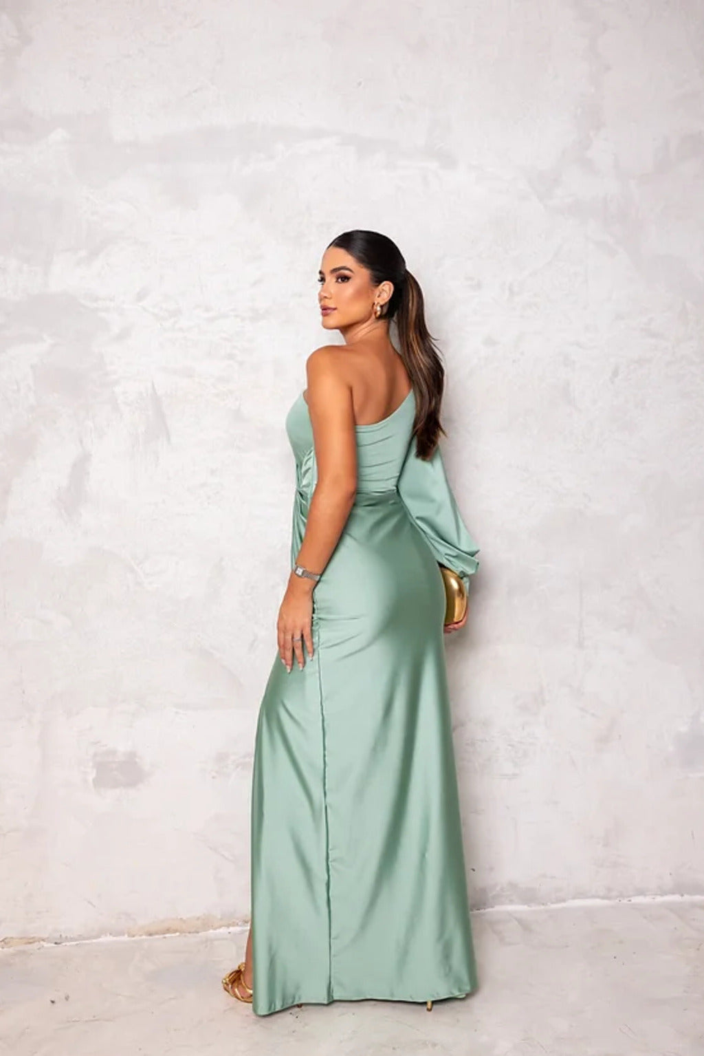Penelope | Elegancka jednoramienna sukienka wieczorowa maxi