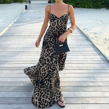 Mel | Sukienka damska maxi w panterkę z gorsetową górą typu sweetheart