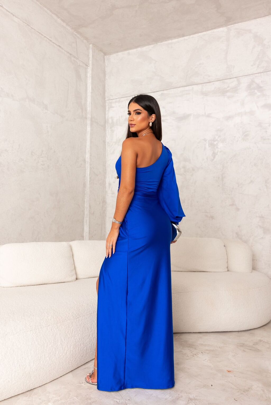 Penelope | Elegancka jednoramienna sukienka wieczorowa maxi