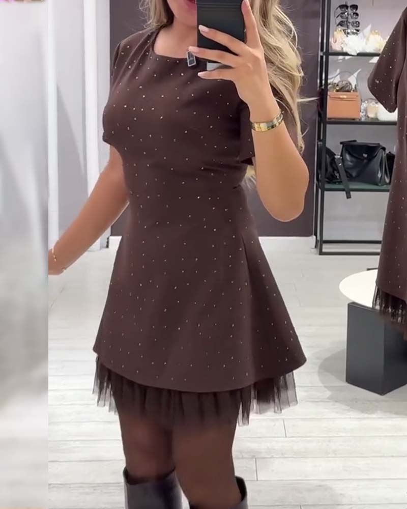 Rosmira - Sukienka Codzienna Patchwork z Delikatną Siatką (Damska)
