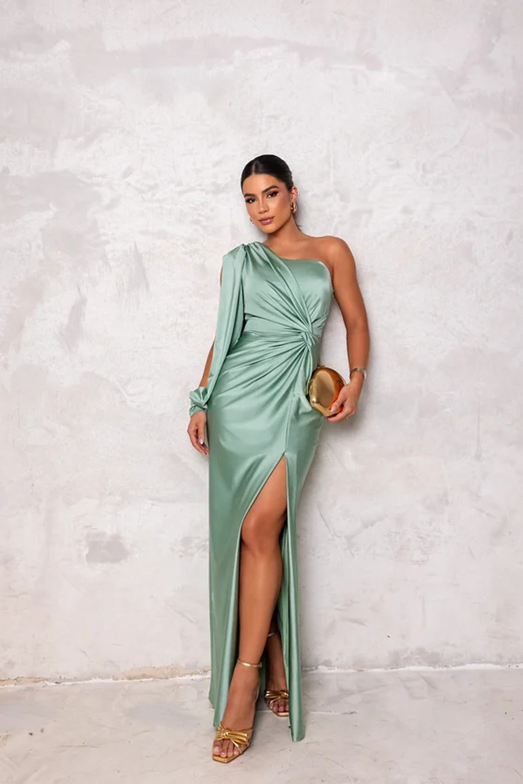 Penelope | Elegancka jednoramienna sukienka wieczorowa maxi