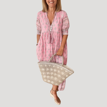 Carmelita | Sukienka midi damska w stylu boho beach z kieszeniami, lekki letni fason