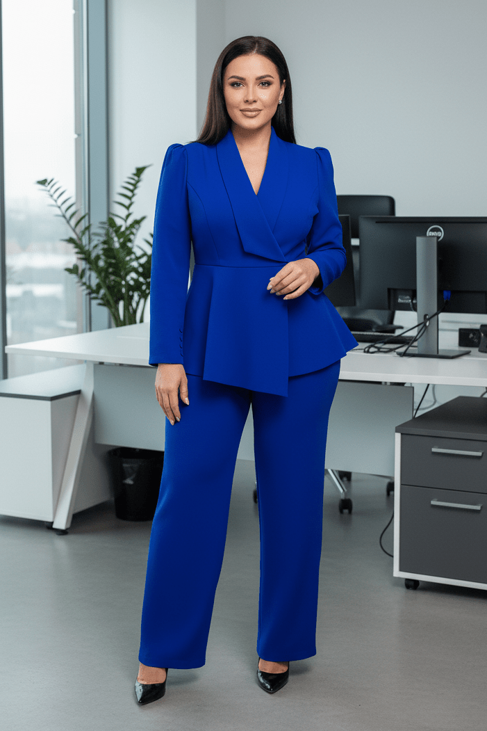 Cathleen | Damski garnitur z długą taliowaną marynarką i spodniami