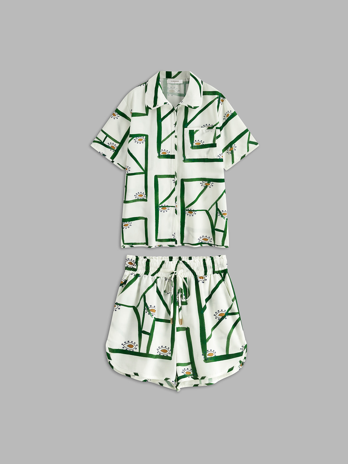 Karlie | Komplet damski z szortami w print, regulacja na troczek, casualowy fason