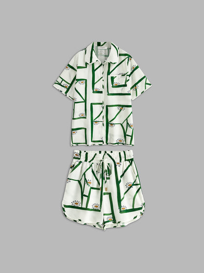 Karlie | Komplet damski z szortami w print, regulacja na troczek, casualowy fason