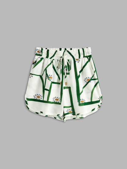 Karlie | Komplet damski z szortami w print, regulacja na troczek, casualowy fason