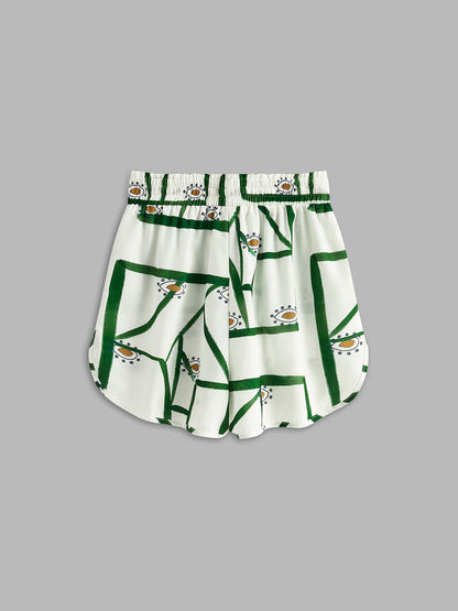 Karlie | Komplet damski z szortami w print, regulacja na troczek, casualowy fason