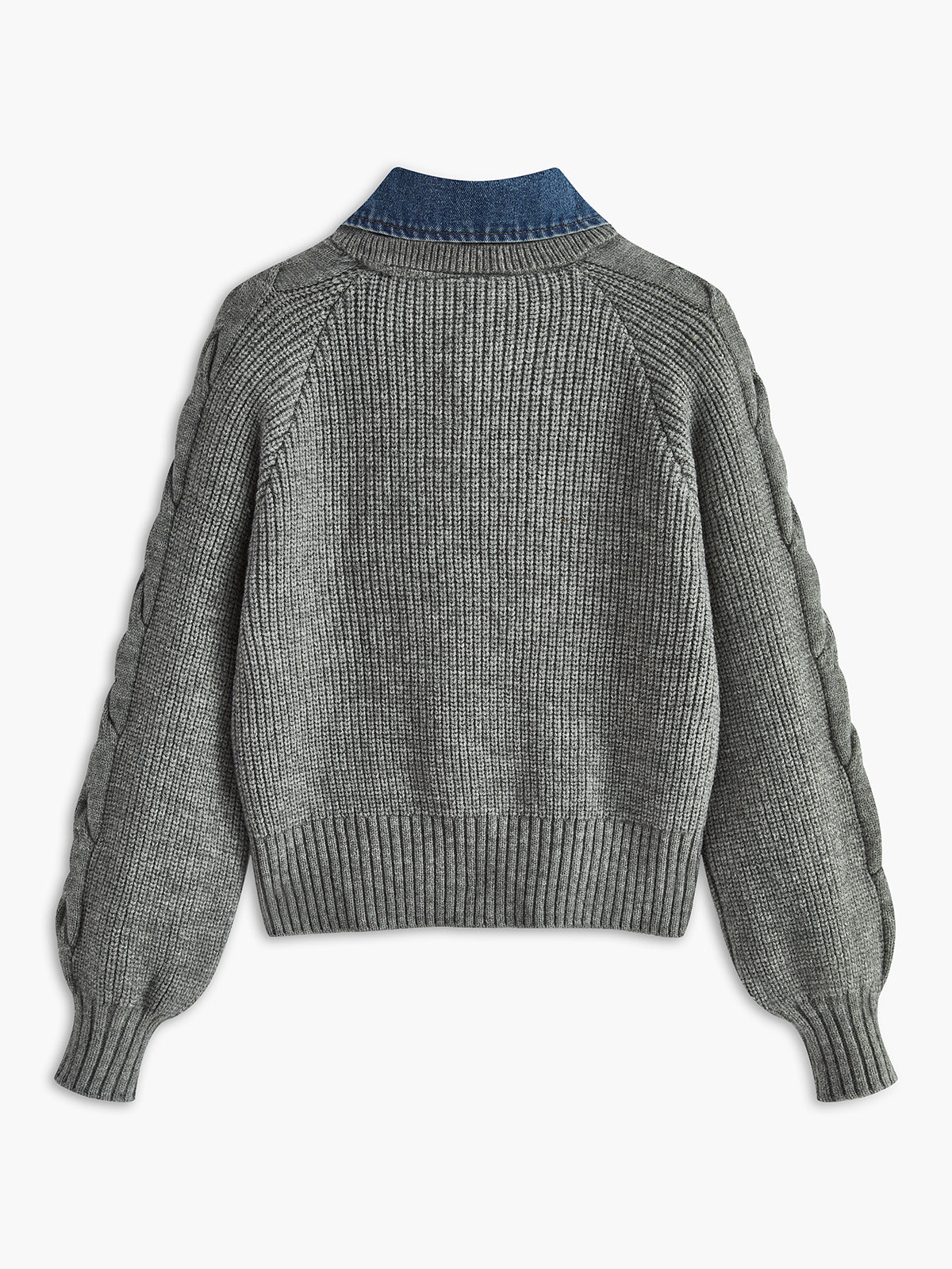 Lara | Damski sweter dzianinowy z denimu z kołnierzem typu lapel i prążkowaną fakturą