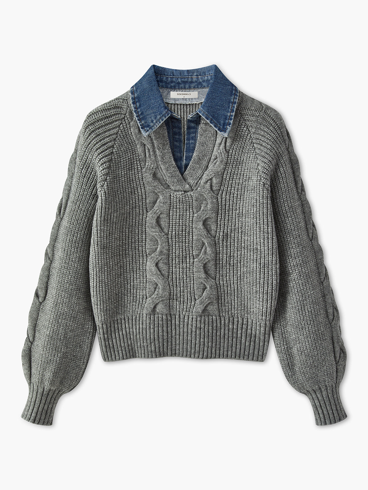 Lara | Damski sweter dzianinowy z denimu z kołnierzem typu lapel i prążkowaną fakturą