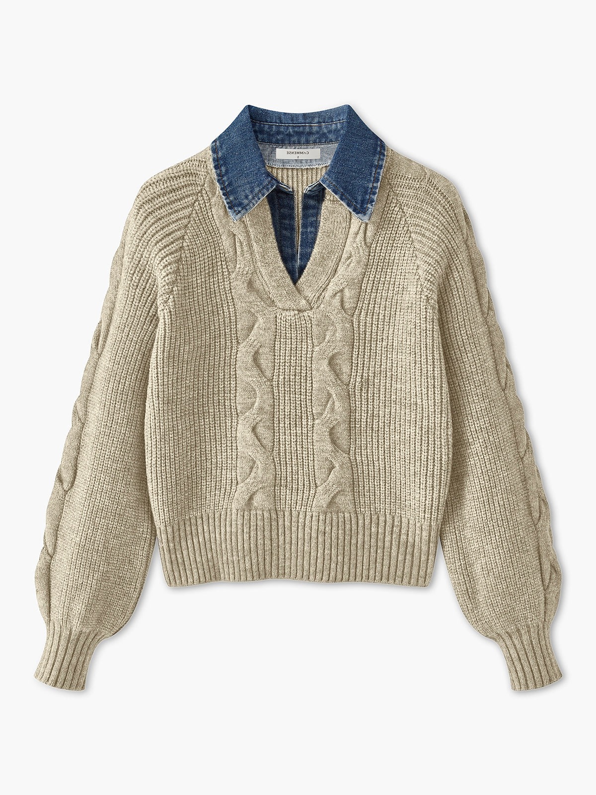 Lara | Damski sweter dzianinowy z denimu z kołnierzem typu lapel i prążkowaną fakturą
