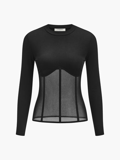 Danielle | Damski top z przezroczystej siateczki z długim rękawem