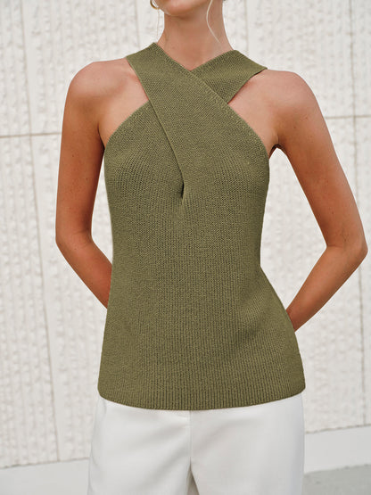 Becca | Top damski typu halter z krzyżowanym kołnierzem, dopasowany fason