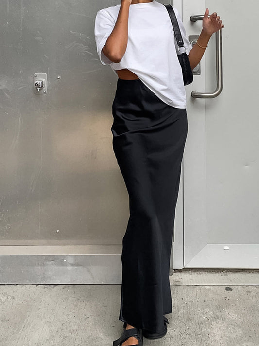 Eileen | Spódnica maxi satynowa w stylu utility, elegancki fason