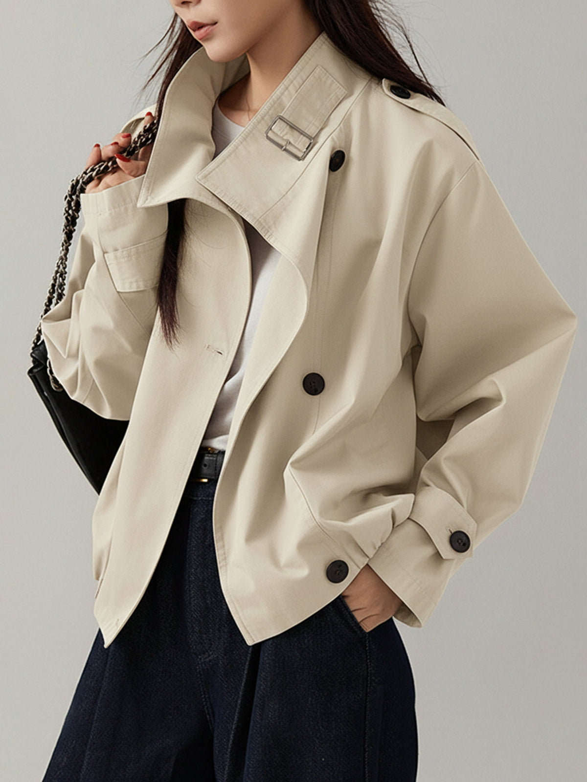 Sarah | Płaszcz damski typu trench vintage, luźny fason