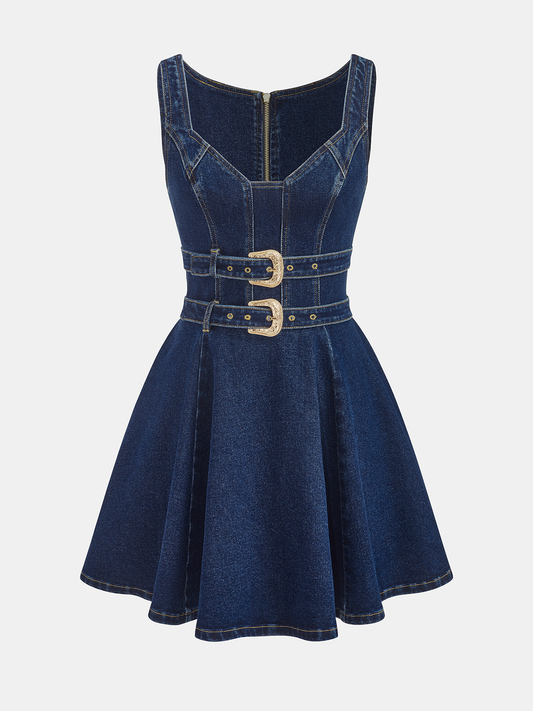 Iris | Sukienka mini jeansowa z podwójną klamrą