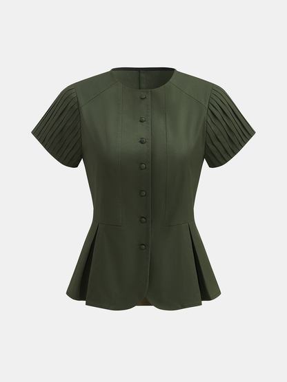 Faye | Komplet z topem peplum z plisowanymi rękawami i szortami