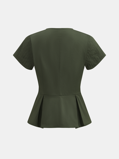 Faye | Komplet z topem peplum z plisowanymi rękawami i szortami